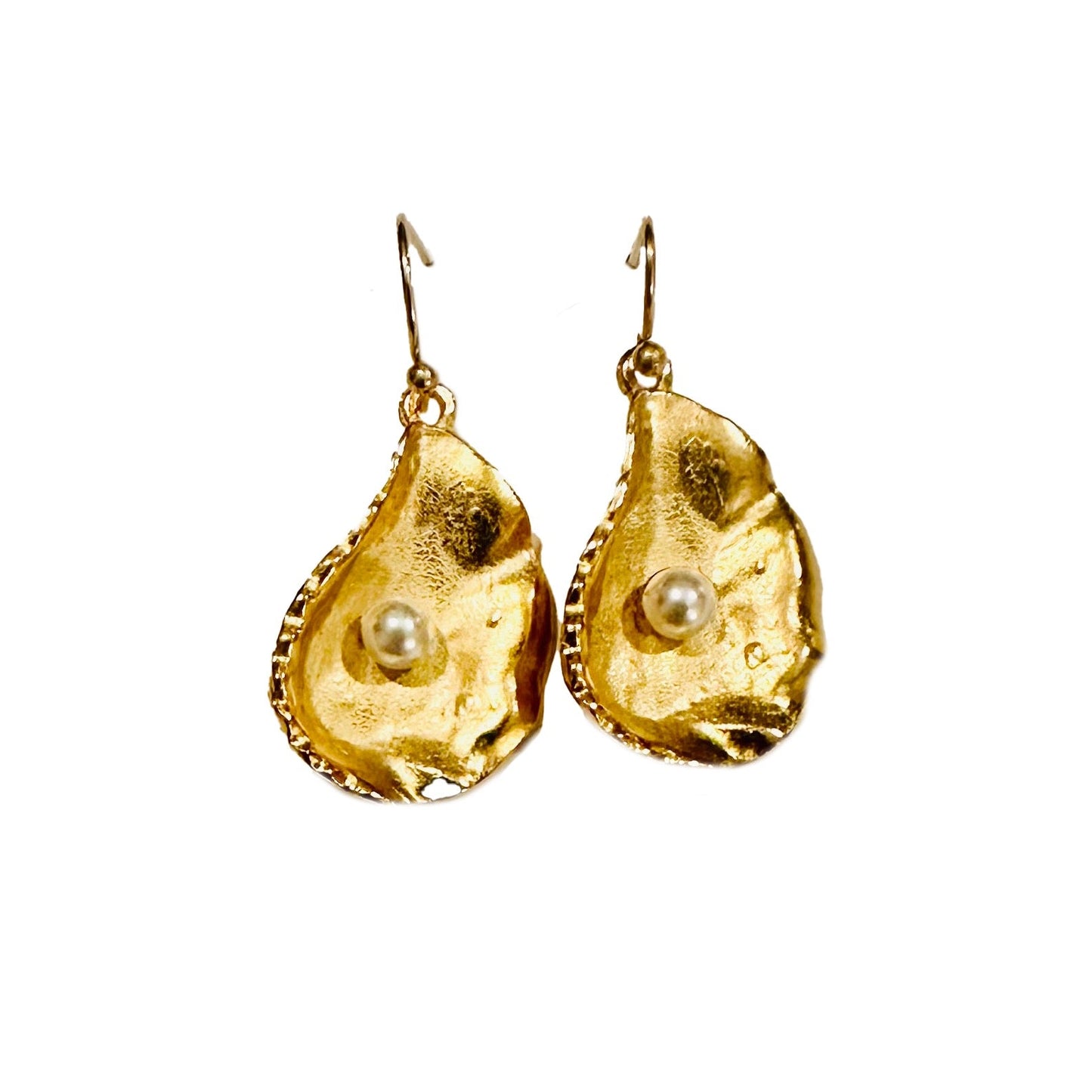 Gold Oyster + Freshwater Pearl Earrings
